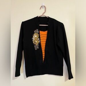 Flower embellished Navy knit sweater